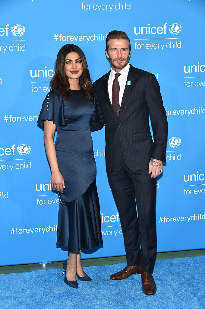 NEW YORK, NY - DECEMBER 12: UNICEF India National Ambassador Priyanka Chopra and UNICEF Goodwill Ambassador David Beckham attend UNICEF's 70th Anniversary Event at United Nations Headquarters on December 12, 2016 in New York City. (Photo by Mike Coppola/Getty Images)