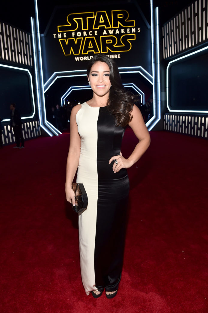 HOLLYWOOD, CA - DECEMBER 14: Actress Gina Rodriguez attends the World Premiere of Star Wars: The Force Awakens at the Dolby, El Capitan, and TCL Theatres on December 14, 2015 in Hollywood, California. (Photo by Alberto E. Rodriguez/Getty Images for Disney)