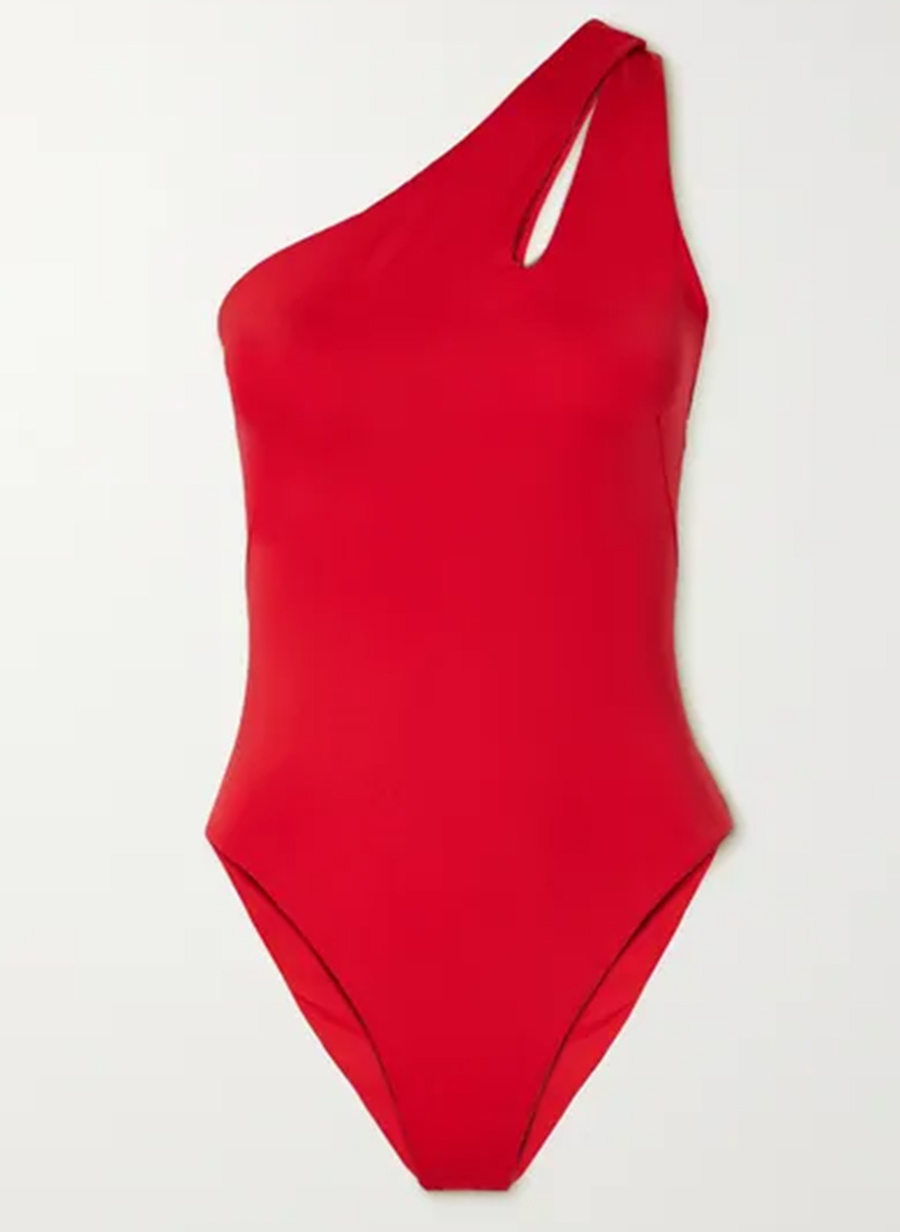 слитный сдельный купальник монокини красный на одно плечо модные купальники лето 2020 