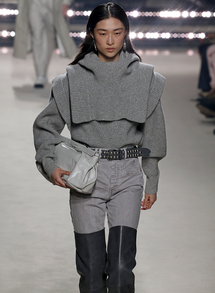модный свитер с имитацией жилетки многослойный осень зима 2020 2021 серый