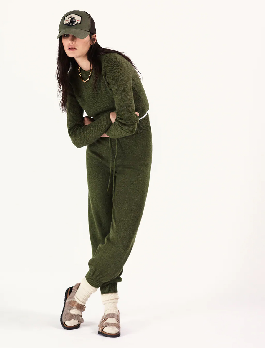 женский спортивный костюм вязаный зеленый молодежный спортивный костюм для дома Новый год 2021
