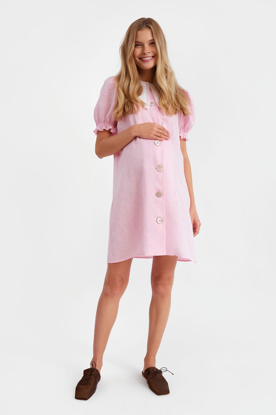 самое модное платье летнее из льна льняное лето 2021 розовое мини для беременных