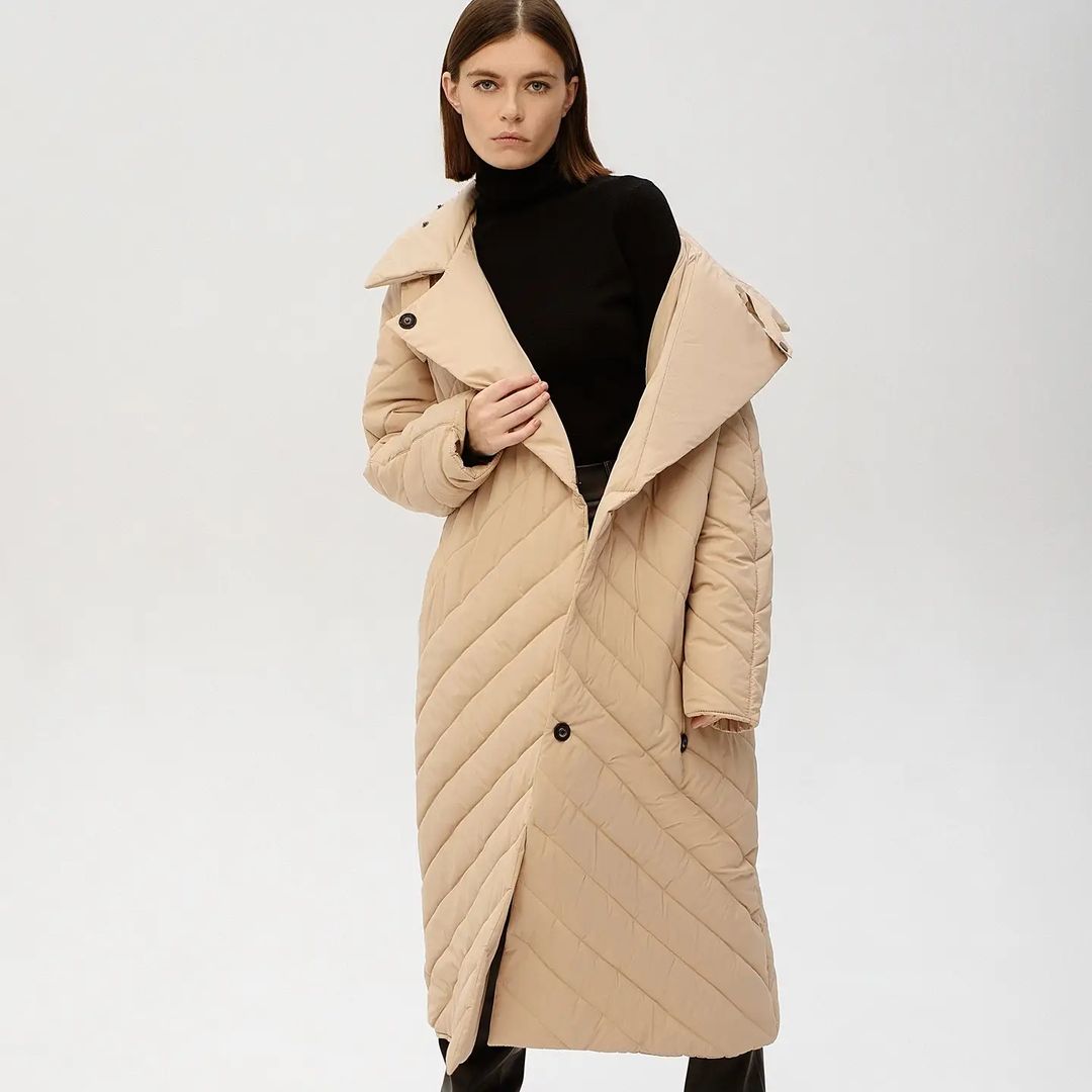 модный пуховик зима 2021 2022 украинский бренд гибрид пальто бежевый