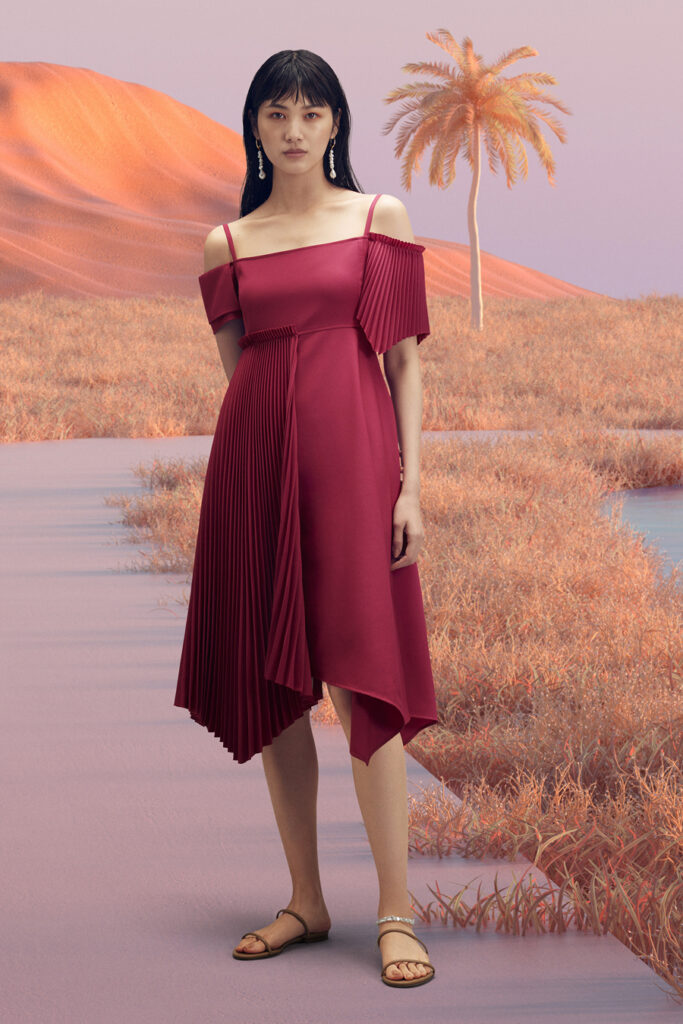 самое модное красное платье миди тонкие бретели плиссировка асимметрия весна 2022 День святого Валентина