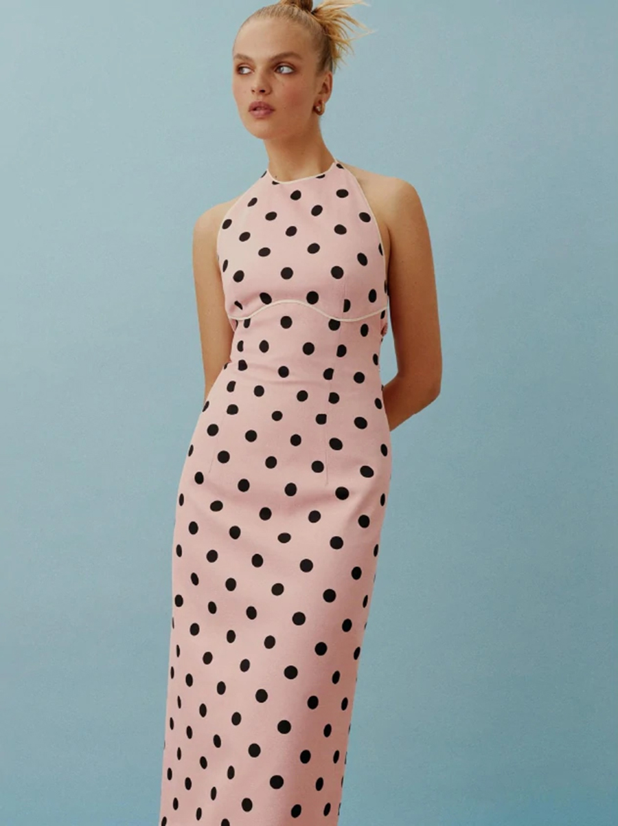  модна сукня горошок літо 2022 міді рожева