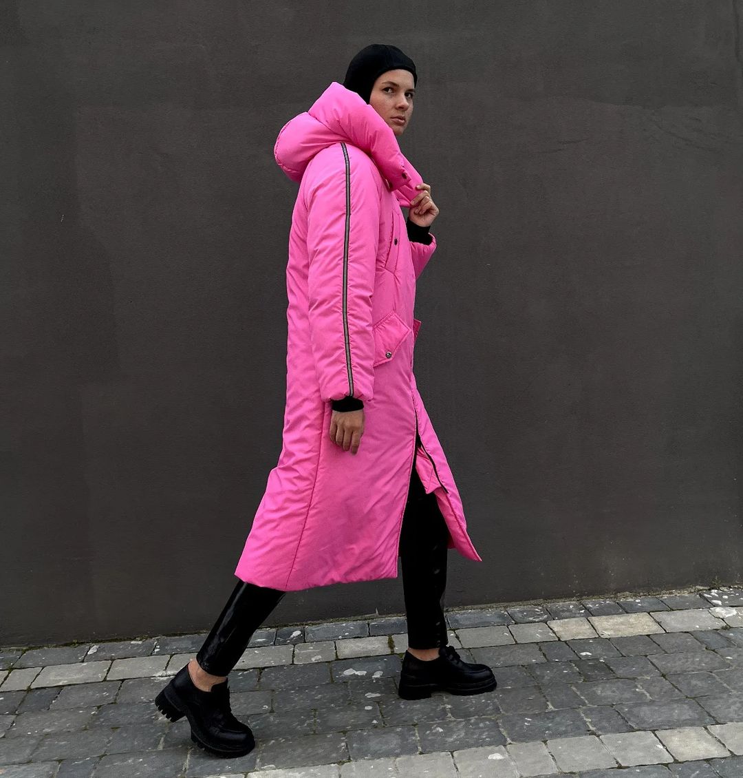 модний пуховик зима 2022 2023 ковдра одіяло рожевий довгий оверсайз максі